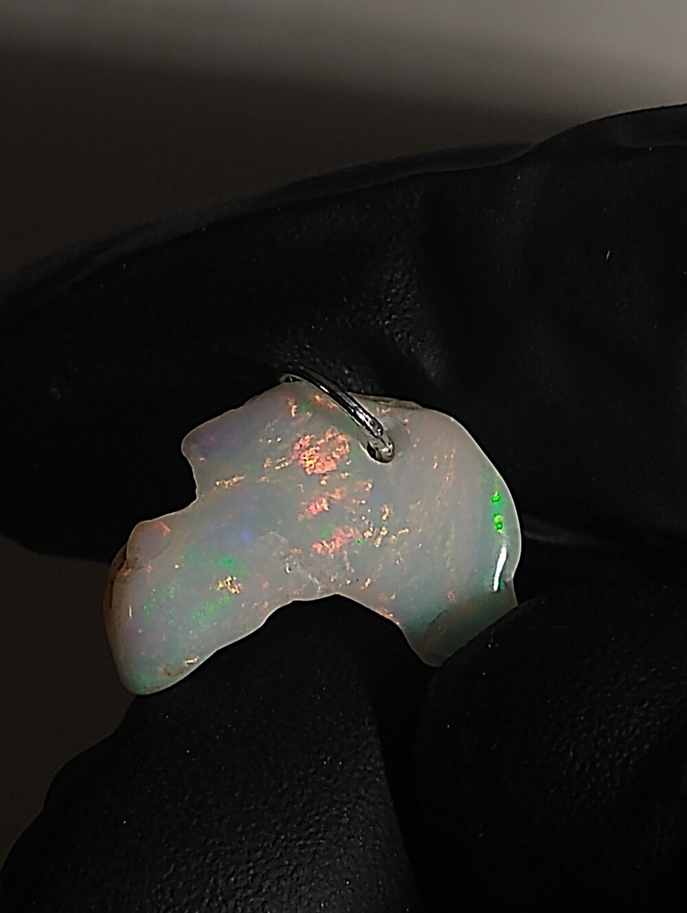 Pearly White With Fiery Red Natural Opal Freeform Pendant